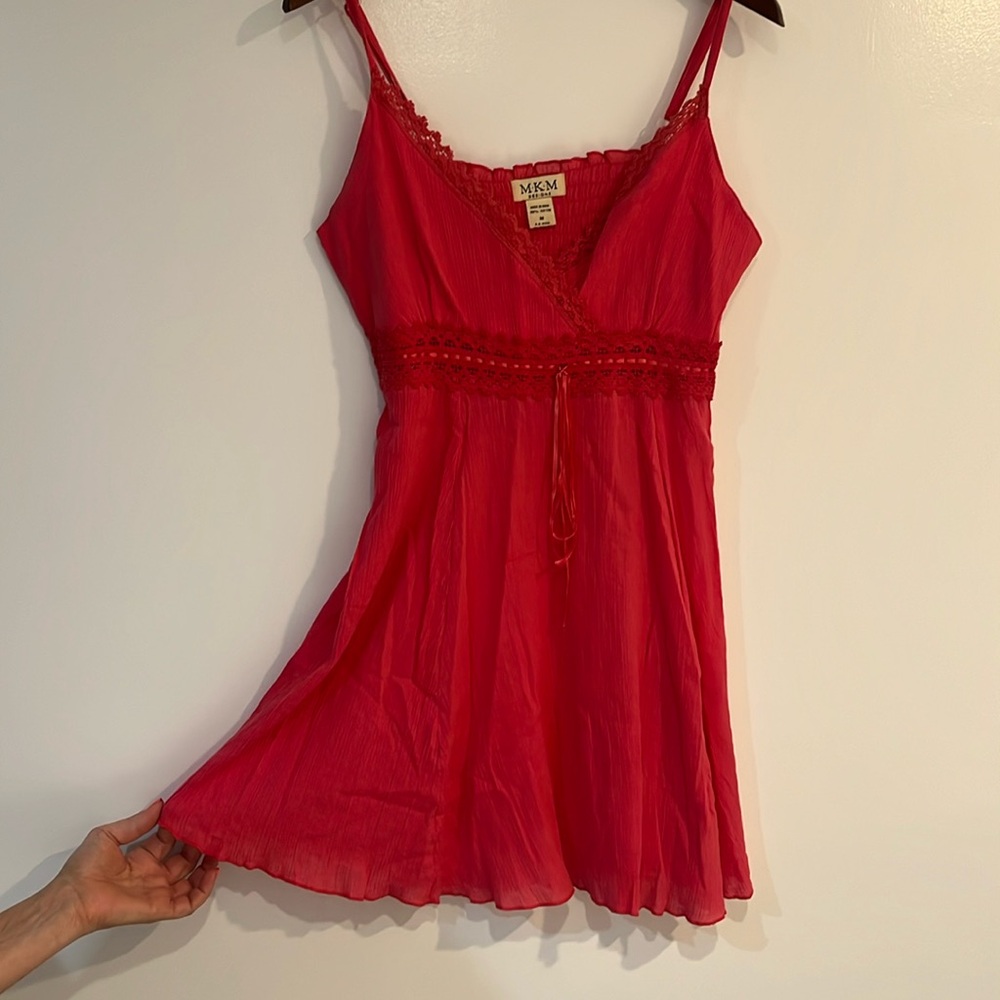 MKM designs gauze dress with v-neck and adjustable straps